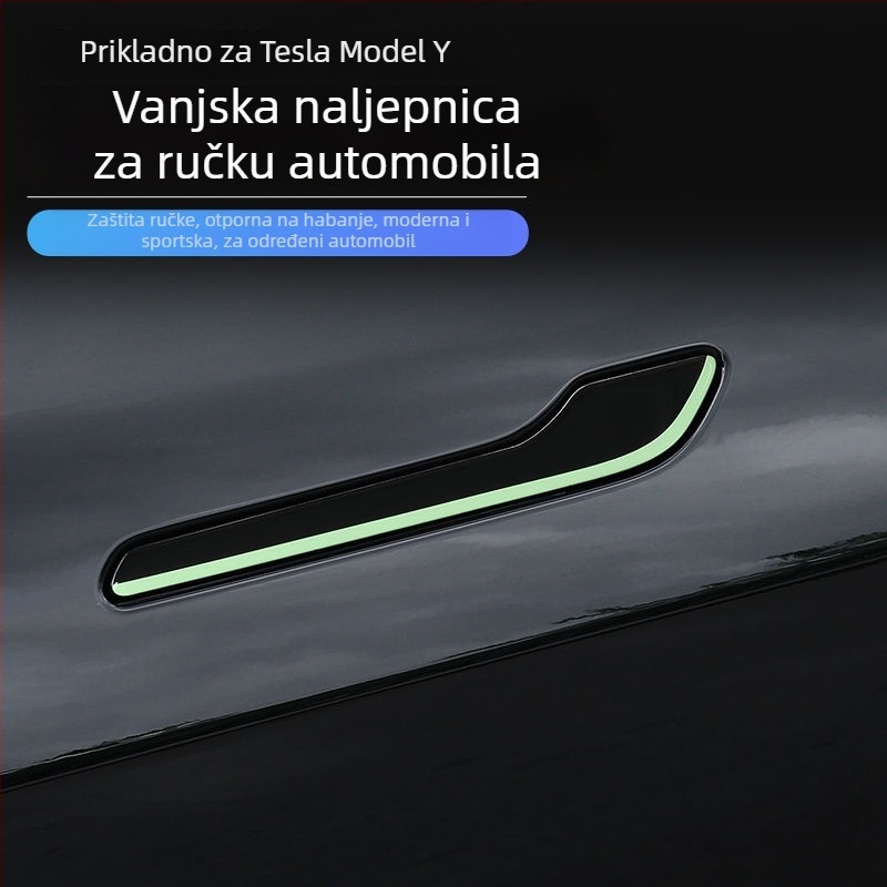 Patch za kvaku vrata Tesla Model 3/Y, zaštita od ogrebotina, karbonska vlakna tekstura, svjetleći završetak, samoljepljiva montaža