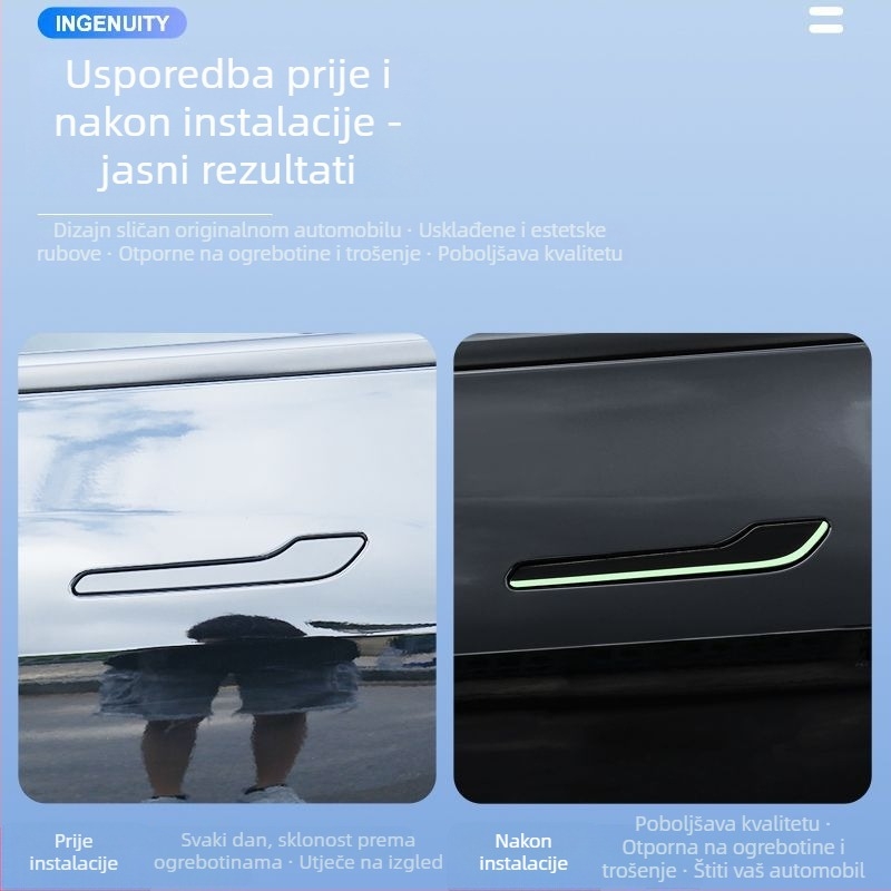 Patch za kvaku vrata Tesla Model 3/Y, zaštita od ogrebotina, karbonska vlakna tekstura, svjetleći završetak, samoljepljiva montaža