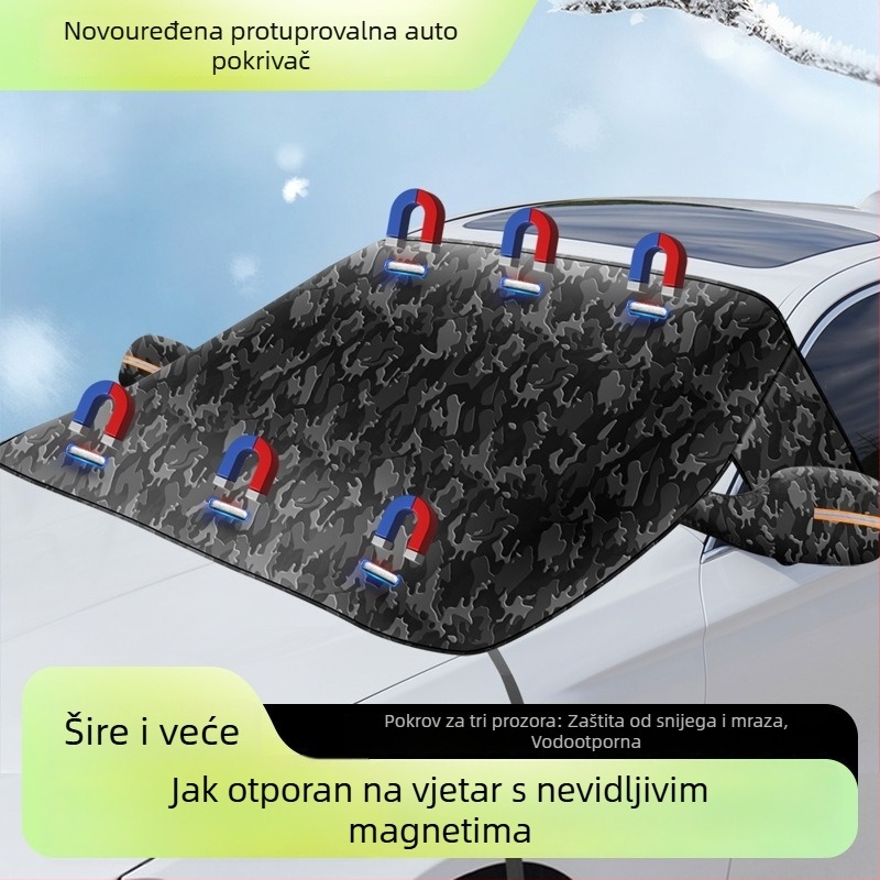 Navlaka za prednje staklo automobila, Oxford tkanina, univerzalno, debeli i jednostavan stil, težina 650 g, montaža remenima i magnetskim pričvršćivanjem