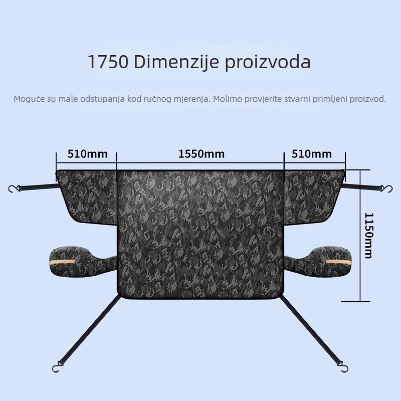 Navlaka za prednje staklo automobila, Oxford tkanina, univerzalno, debeli i jednostavan stil, težina 650 g, montaža remenima i magnetskim pričvršćivanjem
