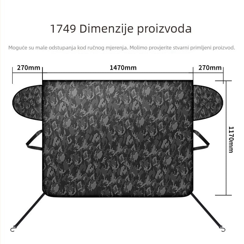 Navlaka za prednje staklo automobila, Oxford tkanina, univerzalno, debeli i jednostavan stil, težina 650 g, montaža remenima i magnetskim pričvršćivanjem