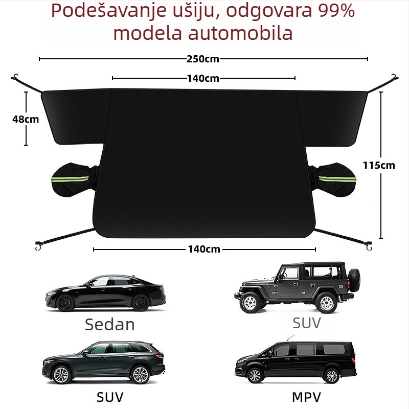 Zimska zaštita za vjetrobran automobila od Oxford platna, ugrađena instalacija, univerzalna kompatibilnost, mrežasti uzorak, 0,4 kg
