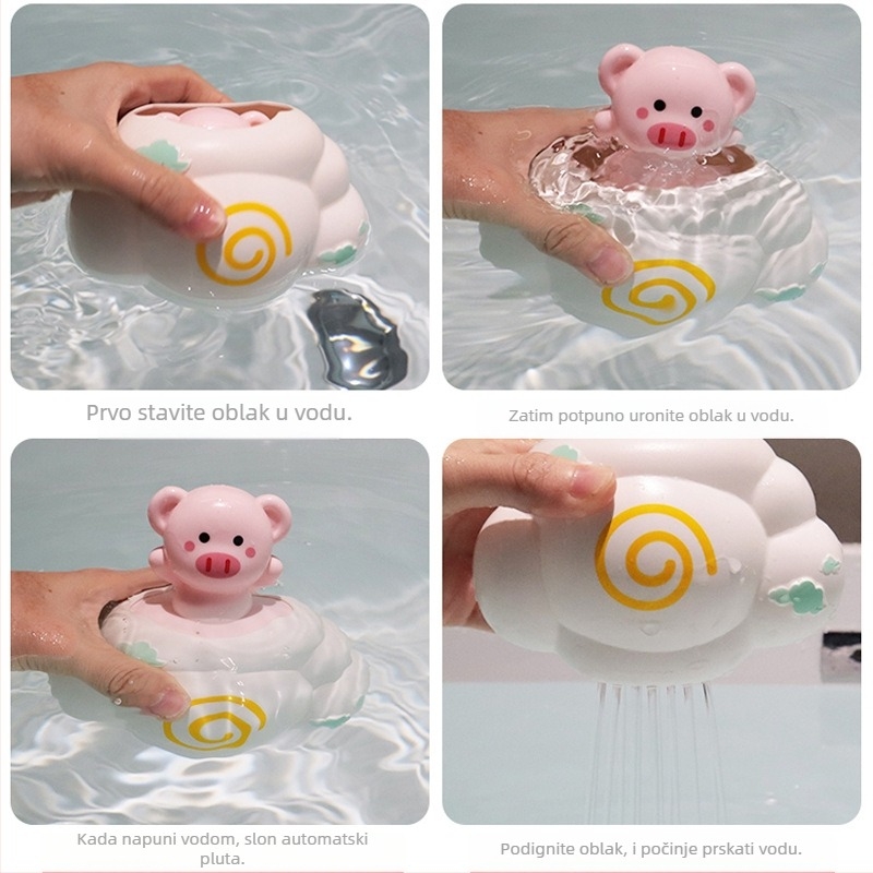Igračka za kupanje: kišni oblak, mala patka s jajetom za izleganje, vodeni prskač — plastična, za djecu 3–6 godina