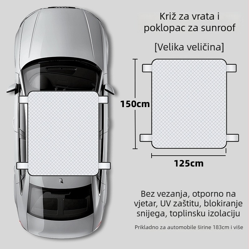 Univerzalna zaštita prednjeg vjetrobranskog stakla automobila od snijega, s aluminijskom folijom, teleskopska instalacija, pogodna za krovni prozor