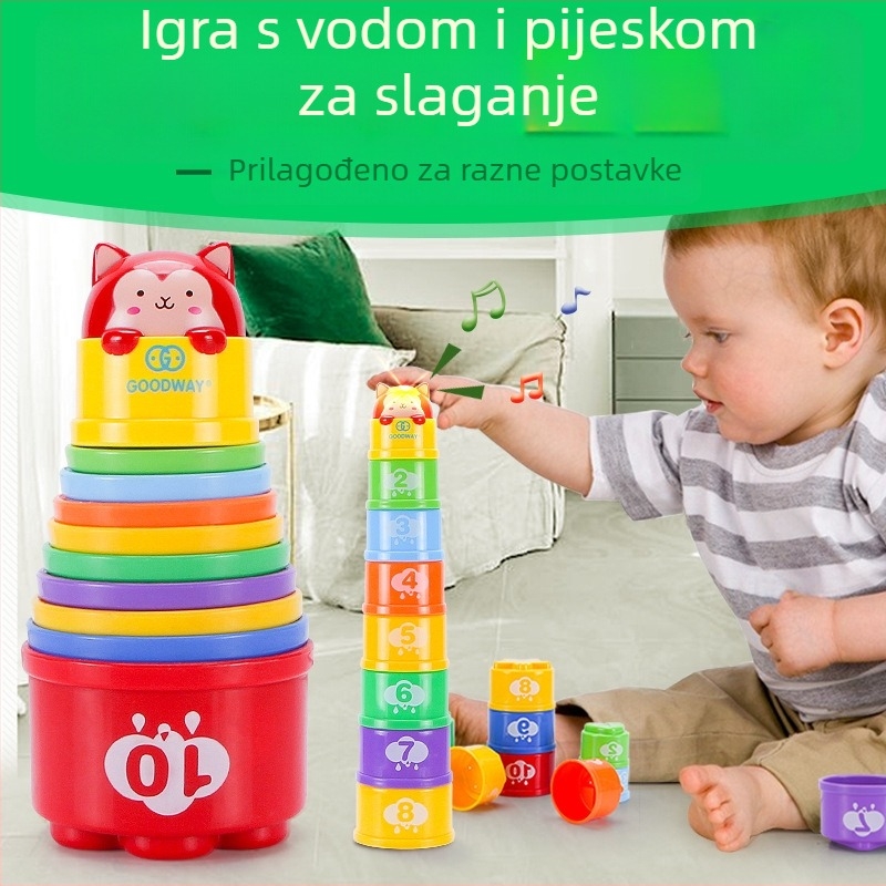 Stog čaša toranj za bebe – plastika, GOODWAY/Gu Yu, za 0–3 godine, edukativna igra za razvoj finih motornih vještina, vodene igre