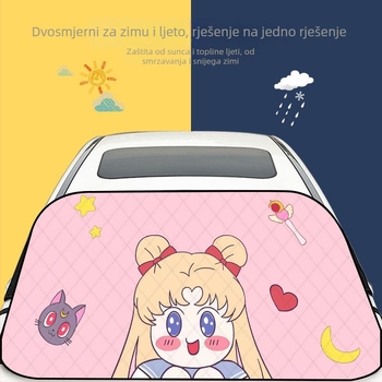 Auto zaštita od snijega za prednje staklo – aluminijska folija, ljepljiva montaža, univerzalna prilagodba, težina 0,3 kg, dizajn crtani djevojčica