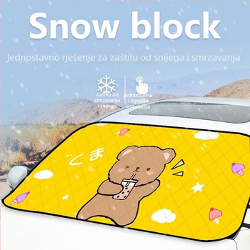 Auto zaštita od snijega za prednje staklo – aluminijska folija, ljepljiva montaža, univerzalna prilagodba, težina 0,3 kg, dizajn crtani djevojčica