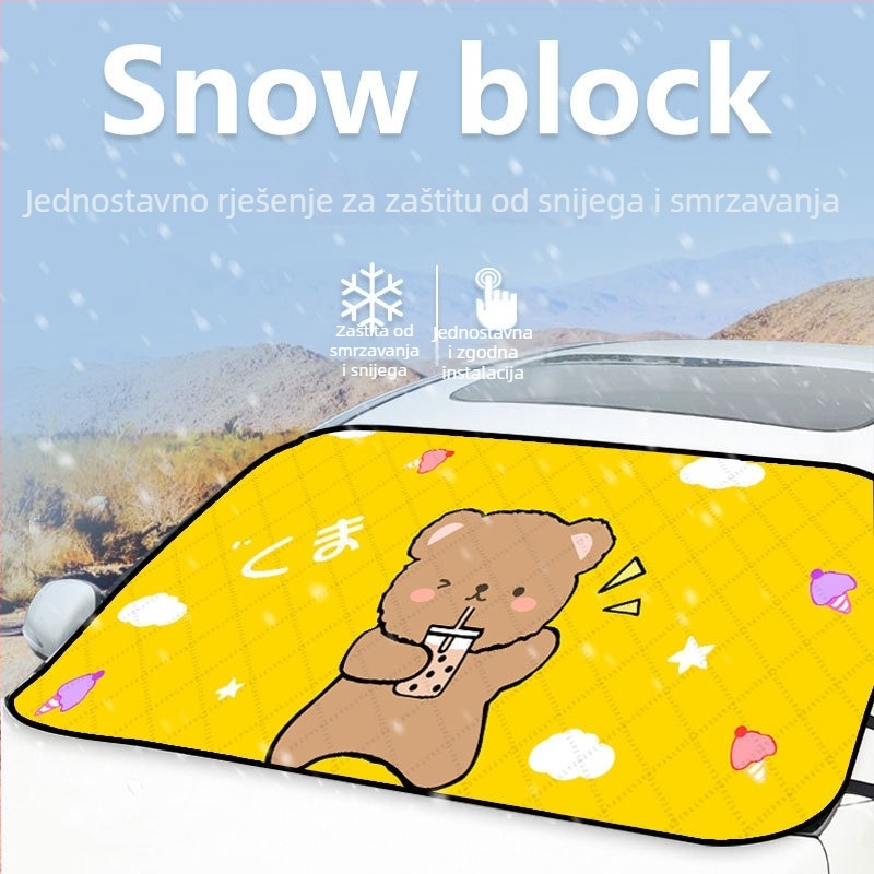 Auto zaštita od snijega za prednje staklo – aluminijska folija, ljepljiva montaža, univerzalna prilagodba, težina 0,3 kg, dizajn crtani djevojčica