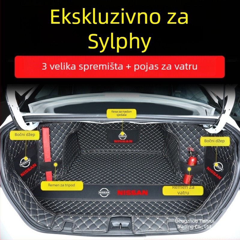 Prostirka za prtljažnik za Nissan Sylphy — potpuno prekrivanje, model 2025, 13. i 14. generacija, TPE + XPE materijal, protuklizni sloj