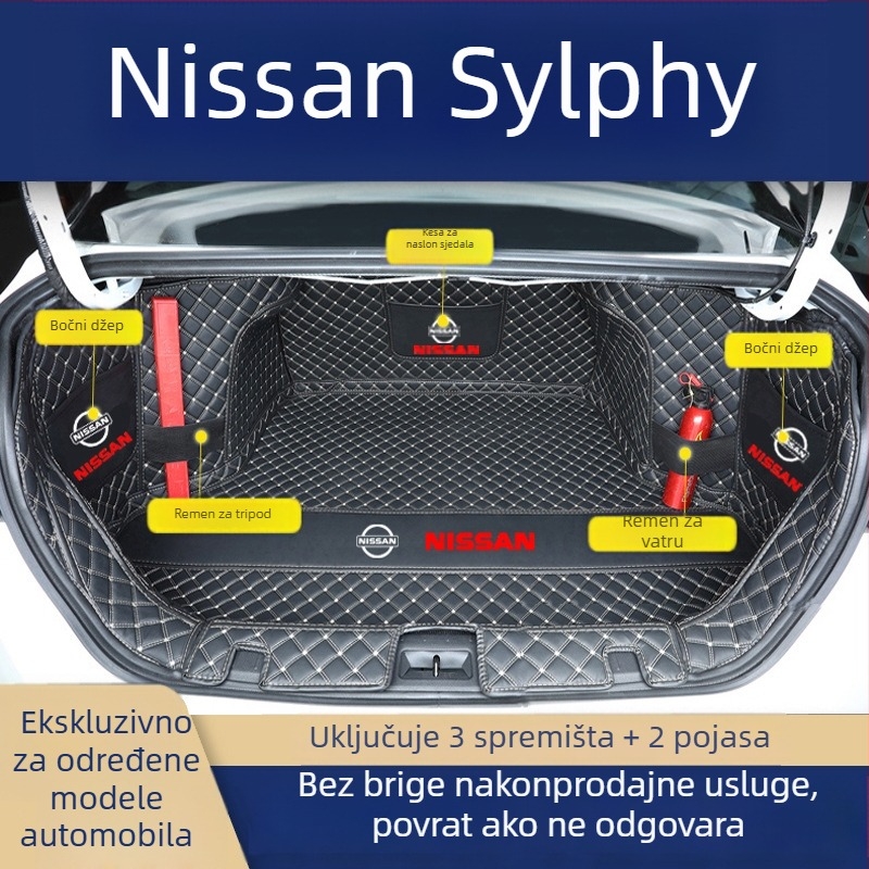 Prostirka za prtljažnik za Nissan Sylphy — potpuno prekrivanje, model 2025, 13. i 14. generacija, TPE + XPE materijal, protuklizni sloj