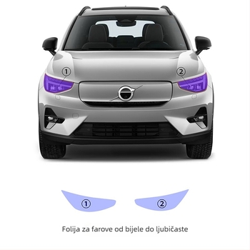 Prozirni TPU zaštitni film za svjetla Volvo XC40 uz kontrolu svjetla i promjenu boje: bijela–ljubičasta i bijela–crna