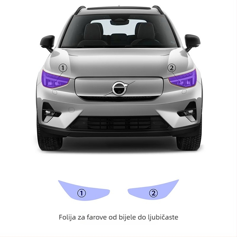 Prozirni TPU zaštitni film za svjetla Volvo XC40 uz kontrolu svjetla i promjenu boje: bijela–ljubičasta i bijela–crna