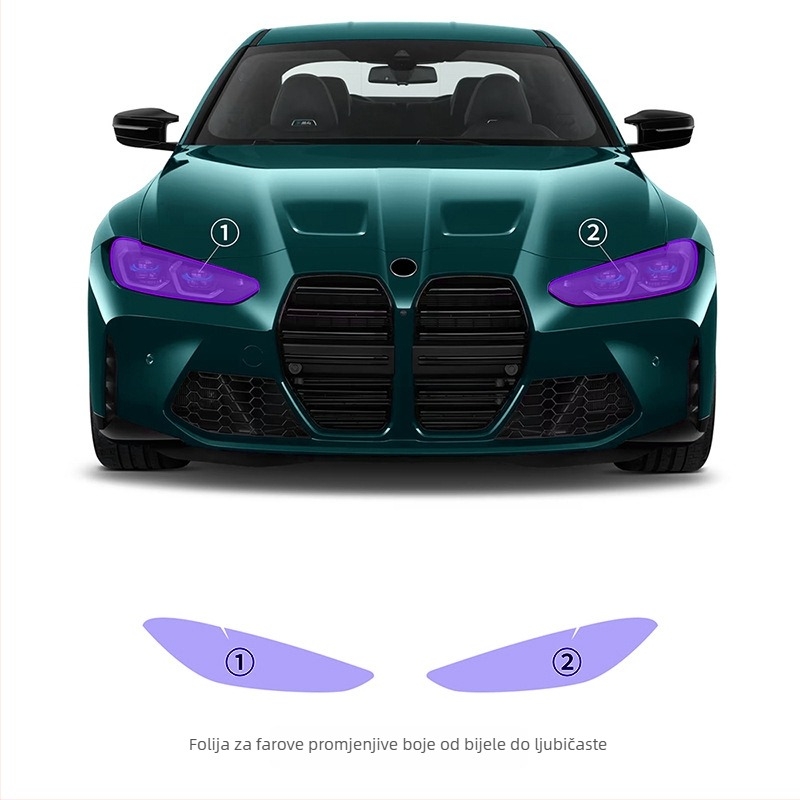 TPU zaštitni film za svjetla s efektom promjene boje pod kontrolom svjetla – komplet za cijeli automobil, debljina 7.5 MIL, ljepilo osjetljivo na pritisak