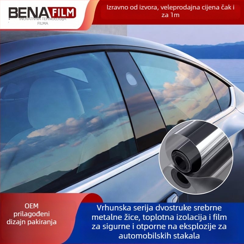 Komplet folija za prozore automobila – cjeloviti set vozila, UV zaštita 99%, toplinska izolacija 60-80%, prolaz svjetla 70-20%, debljina 3 mil