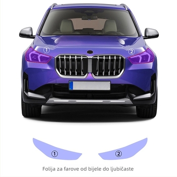 TPU zaštitna folija za svjetla s promjenom boje pod svjetlom: bijela-ljubičasta-bijela-crna, za BMW X1 U11 osnovni model