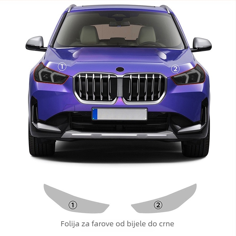 TPU zaštitna folija za svjetla s promjenom boje pod svjetlom: bijela-ljubičasta-bijela-crna, za BMW X1 U11 osnovni model