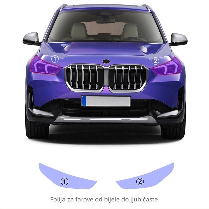 TPU zaštitna folija za svjetla s promjenom boje pod svjetlom: bijela-ljubičasta-bijela-crna, za BMW X1 U11 osnovni model