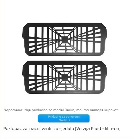 Maska izlaza zraka za Tesla Model Y (ažurirana verzija) — plastika, ljepljiva montaža, za unutarnji panel vrata