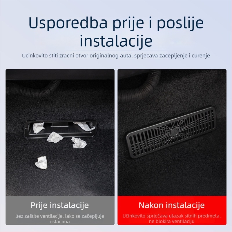 Maska izlaza zraka za Tesla Model Y (ažurirana verzija) — plastika, ljepljiva montaža, za unutarnji panel vrata