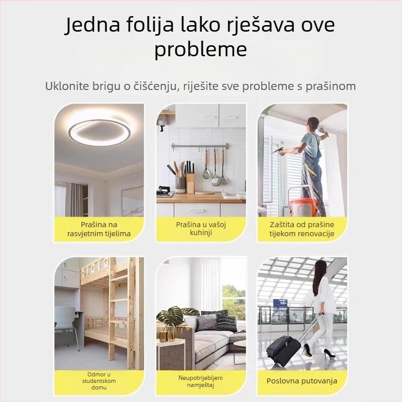 Prozirna maskirajuća folija za zaštitu od prašine pri bojanju namještaja i garderobe – 7 μm, 20 m duljine, 95% prozirnosti, PE s papirnom podlogom, maskirajući ljepilo