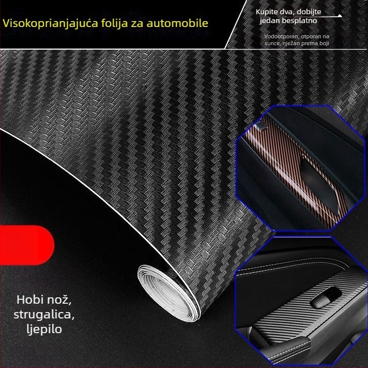 5D karbonski vinil za unutrašnjost i vanjštinu automobila – crna, 3D karbonski efekt