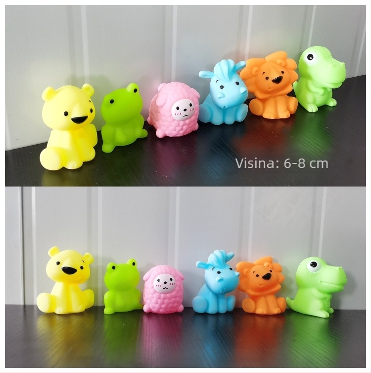Vinilne dječje vodene igračke — set od 6 komada za hvatanje s životinjama i zvukom, za kupanje i plivanje, u mrežastoj vrećici