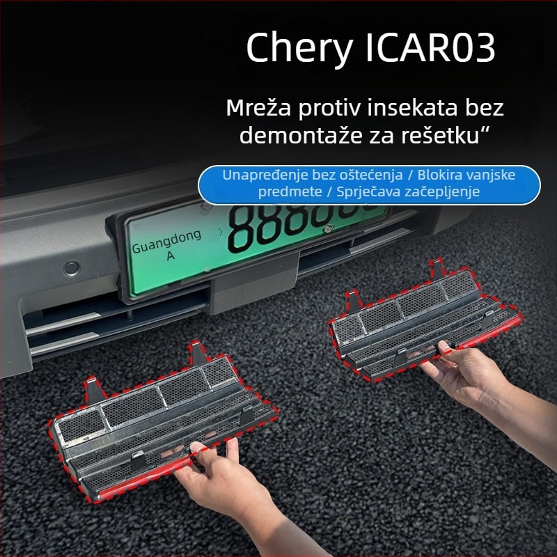 Dekorativni trak prednje rešetke za Chery ICAR03 s mrežom protiv insekata | Materijal: ABS | Kompatibilnost: Chery ICAR03