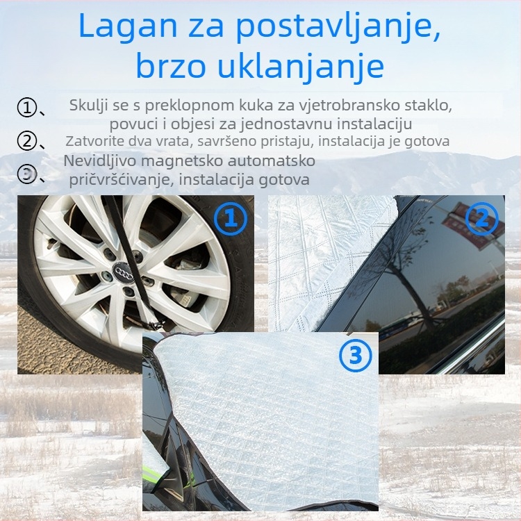 Pokrov snijega za prednje staklo automobila, debeli netkani materijal, univerzalna prilagodba, montaža karticom, 400 g