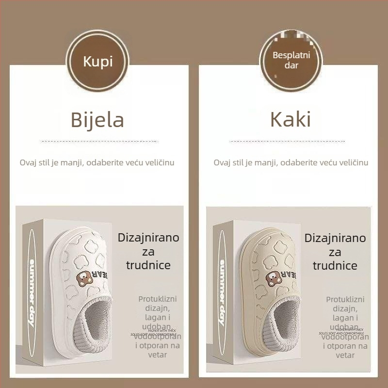 Ženske zimske papuče PVC | Lagane, Protuklizna podloga, Debljina potplata 0–3 cm, Ravna potplata