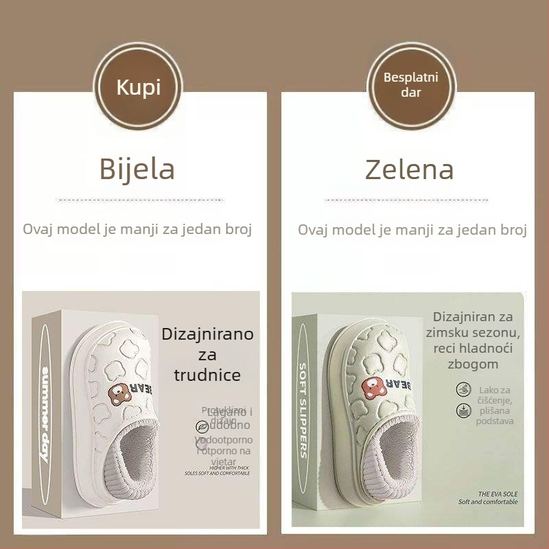 Ženske zimske papuče PVC | Lagane, Protuklizna podloga, Debljina potplata 0–3 cm, Ravna potplata