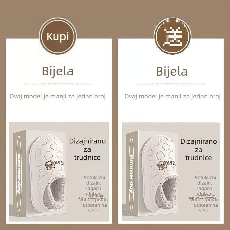 Ženske zimske papuče PVC | Lagane, Protuklizna podloga, Debljina potplata 0–3 cm, Ravna potplata