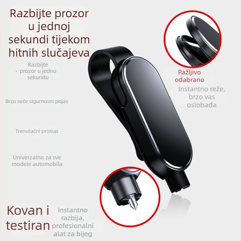 Automobilski sigurnosni čekić s provalom prozora i rezačem – višefunkcionalni alat za bijeg, ABS/metal, 60 g
