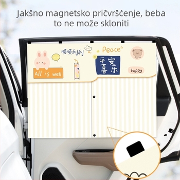 Dječja auto-sjena zavjesa, dizajn crtić likova, debela neprozirna tkanina, izvučna zavjesa, universalan nosač