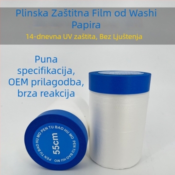 Maskirajuća folija za bojanje s UV‑otpornim japanskim papirom, PE podloga, debljina 0,7 mm, jezgro od papirnate cijevi, pogodna za unutarnje i vanjske dekoracije te maskiranje pri lakiranju automobila
