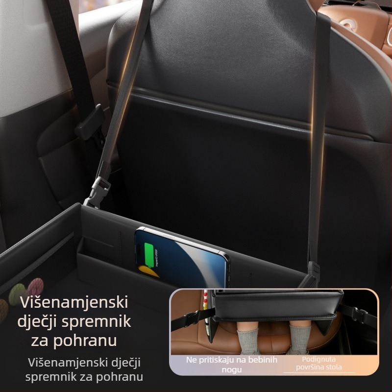 Auto dječji sigurnosni stol za blagovanje — kožna, sklopiva, vodootporna, prilagodljiva, višefunkcionalno skladištenje