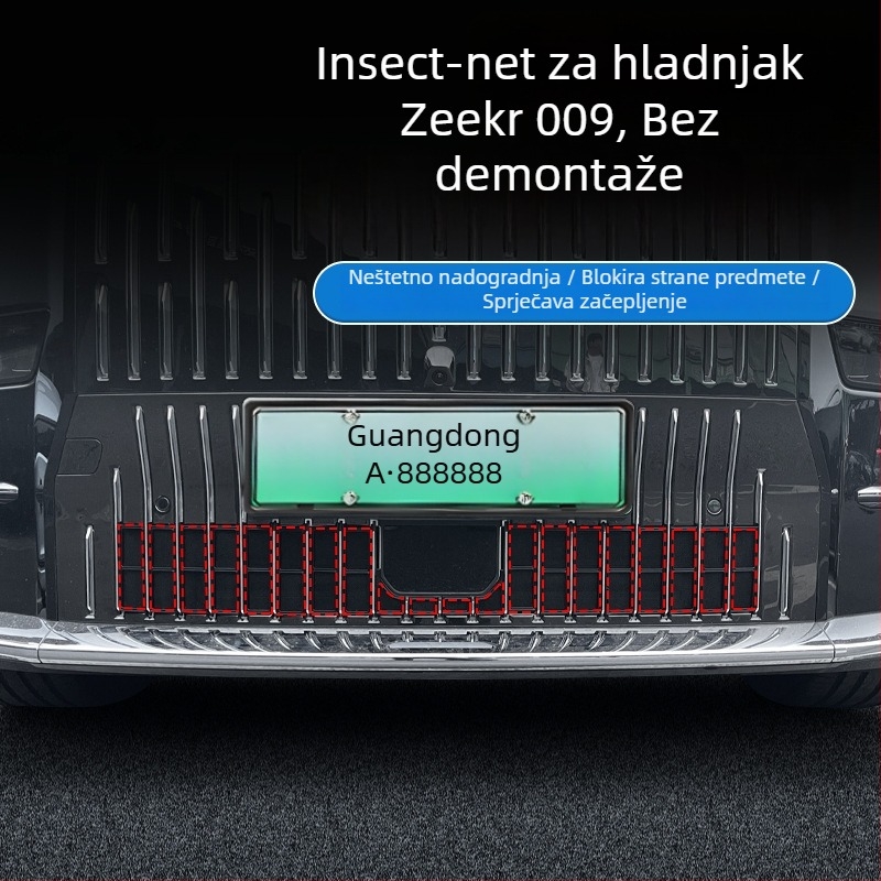 Protektivna mreža protiv insekata za Zeekr 22-25, srednja mreža vodnog spremnika, montaža kopčama; Materijal: ABS okvir + nehrđajuća mreža; Vijek trajanja: 3-5 godina