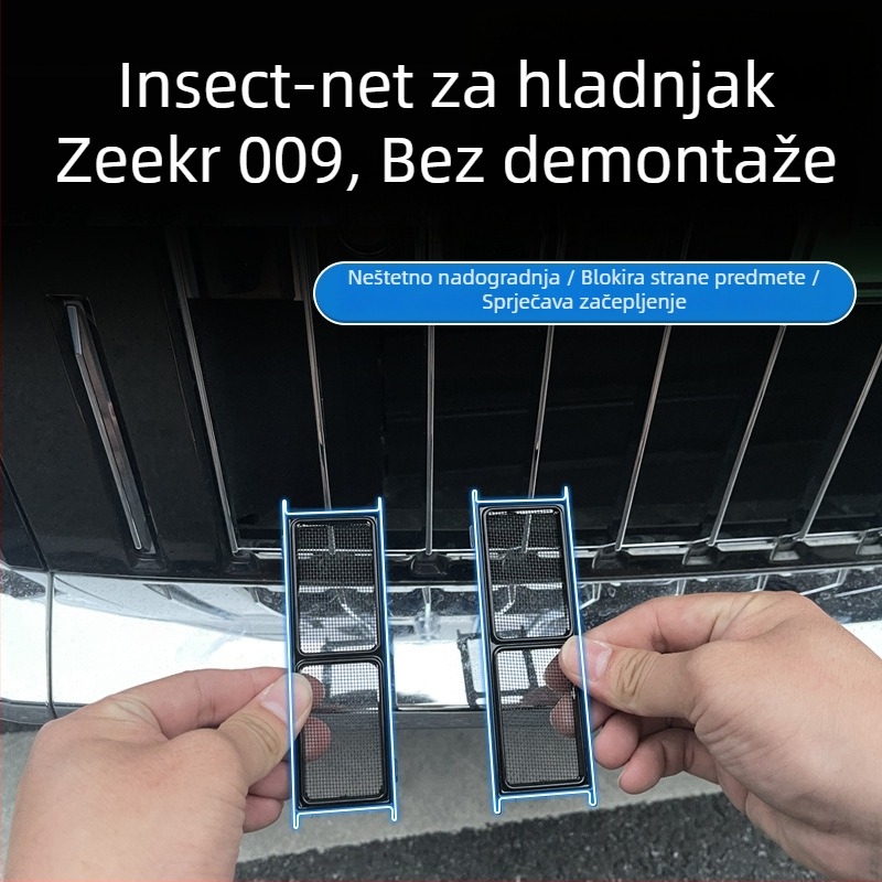 Protektivna mreža protiv insekata za Zeekr 22-25, srednja mreža vodnog spremnika, montaža kopčama; Materijal: ABS okvir + nehrđajuća mreža; Vijek trajanja: 3-5 godina