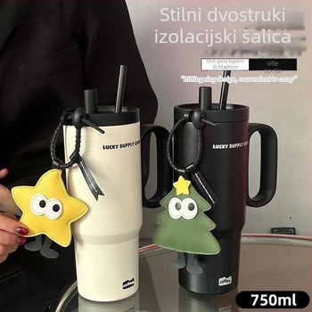 Izolirana šalica s drškom, unutarnja 304 nehrđajućeg čelika, vanjska 201, vakuumska izolacija 6–12 sati, odvajanje čaja i vode, dolazi sa slamkom