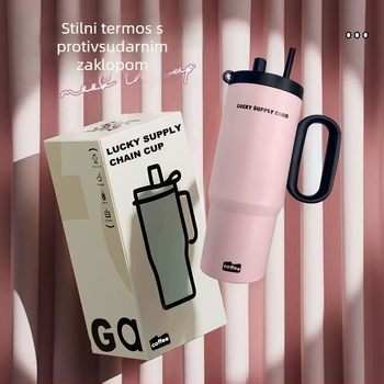 Izolirana šalica s drškom, unutarnja 304 nehrđajućeg čelika, vanjska 201, vakuumska izolacija 6–12 sati, odvajanje čaja i vode, dolazi sa slamkom