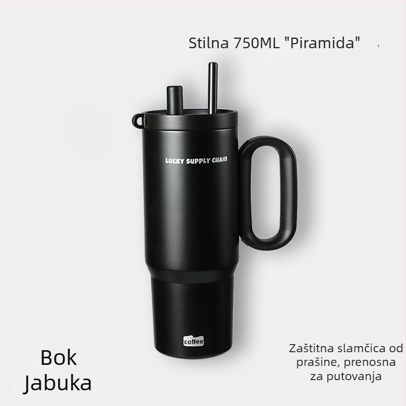 Izolirana šalica s drškom, unutarnja 304 nehrđajućeg čelika, vanjska 201, vakuumska izolacija 6–12 sati, odvajanje čaja i vode, dolazi sa slamkom