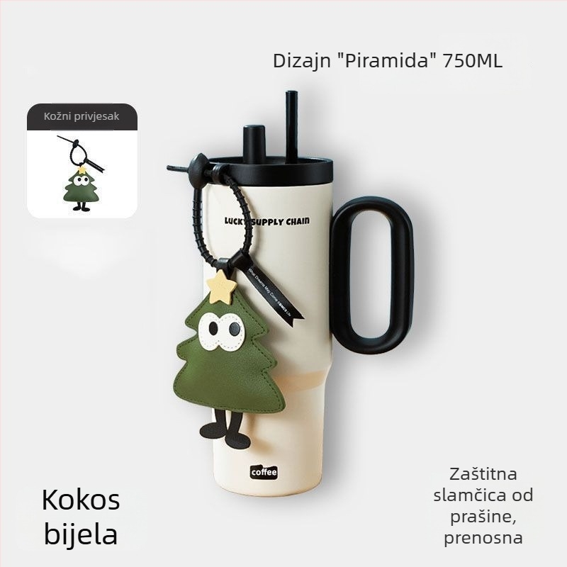 Izolirana šalica s drškom, unutarnja 304 nehrđajućeg čelika, vanjska 201, vakuumska izolacija 6–12 sati, odvajanje čaja i vode, dolazi sa slamkom