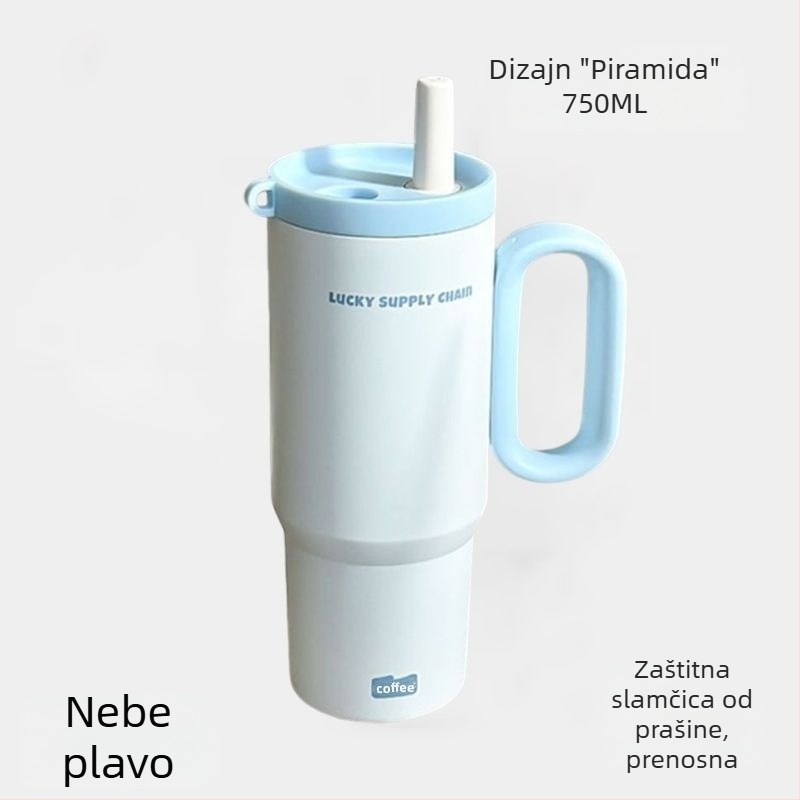 Izolirana šalica s drškom, unutarnja 304 nehrđajućeg čelika, vanjska 201, vakuumska izolacija 6–12 sati, odvajanje čaja i vode, dolazi sa slamkom