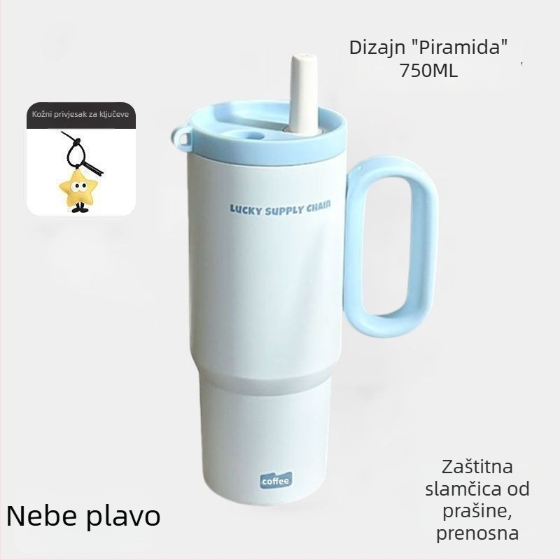 Izolirana šalica s drškom, unutarnja 304 nehrđajućeg čelika, vanjska 201, vakuumska izolacija 6–12 sati, odvajanje čaja i vode, dolazi sa slamkom