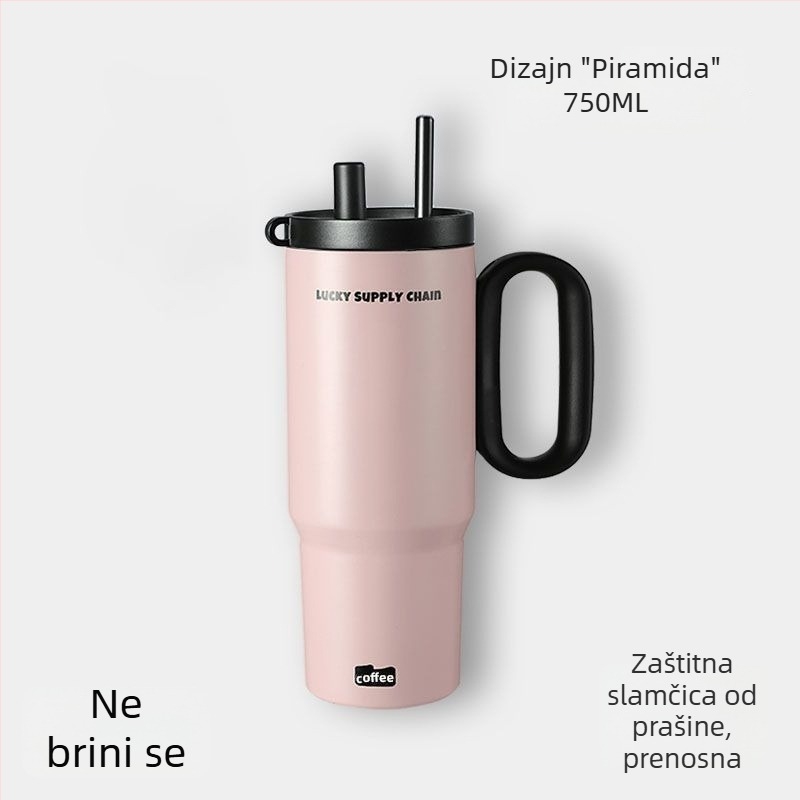 Izolirana šalica s drškom, unutarnja 304 nehrđajućeg čelika, vanjska 201, vakuumska izolacija 6–12 sati, odvajanje čaja i vode, dolazi sa slamkom