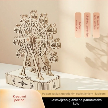 Romantična ručno izrađena drvena glazbena kutija s Ferris kolomom – sastavljivi model, poklon za rođendan studentima