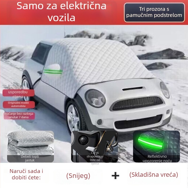 Električni snježni pokrov za prednji dio universalnog četverotočkaškog vozila, debela aluminijska folija, teleskopska ugradnja, zaštita prednjeg dijela