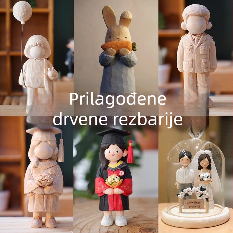 Prilagođena drvena rezba od Basswood - ručno izrađena, graviranje i bojanje, root-carved ukras u cartoon realističnom stilu