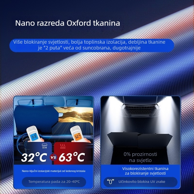 Navlaka za prednje staklo automobila, automatski izvučna, toplotna izolacija, montaža vakuumskim čašicama, materijal: Impact Cloth