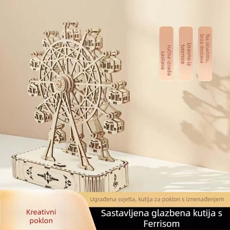 Ručni drveni DIY model s muzičkom kutijom i Ferris Wheel, prilagođena obrada, u stilu Novog kineskog