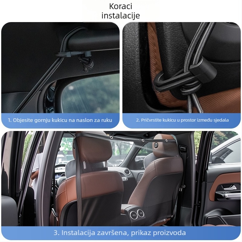 Automobilska izolacijska mreža za stražnja sjedala, model L3958, marka Jun Chang, mogućnost tiskanja logotipa